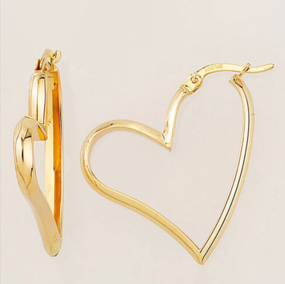 14k Gold Heart Hoops