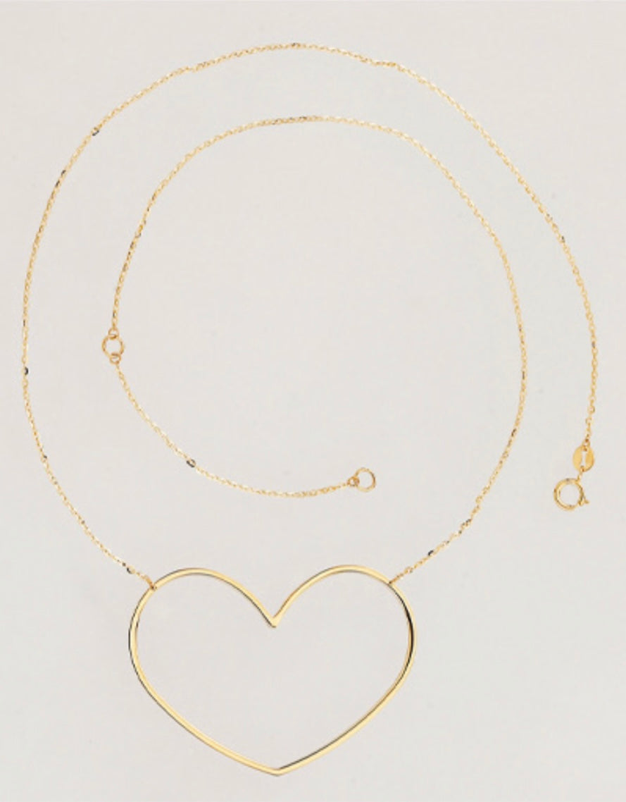 14k Medium Heart Pendant Chain 18" in